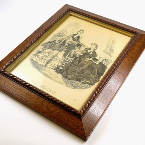 1860s Le Follet Fashion Plate - Women & Boy - Framed Mid-Century Repro - 8x10" - Picture 3 of 5